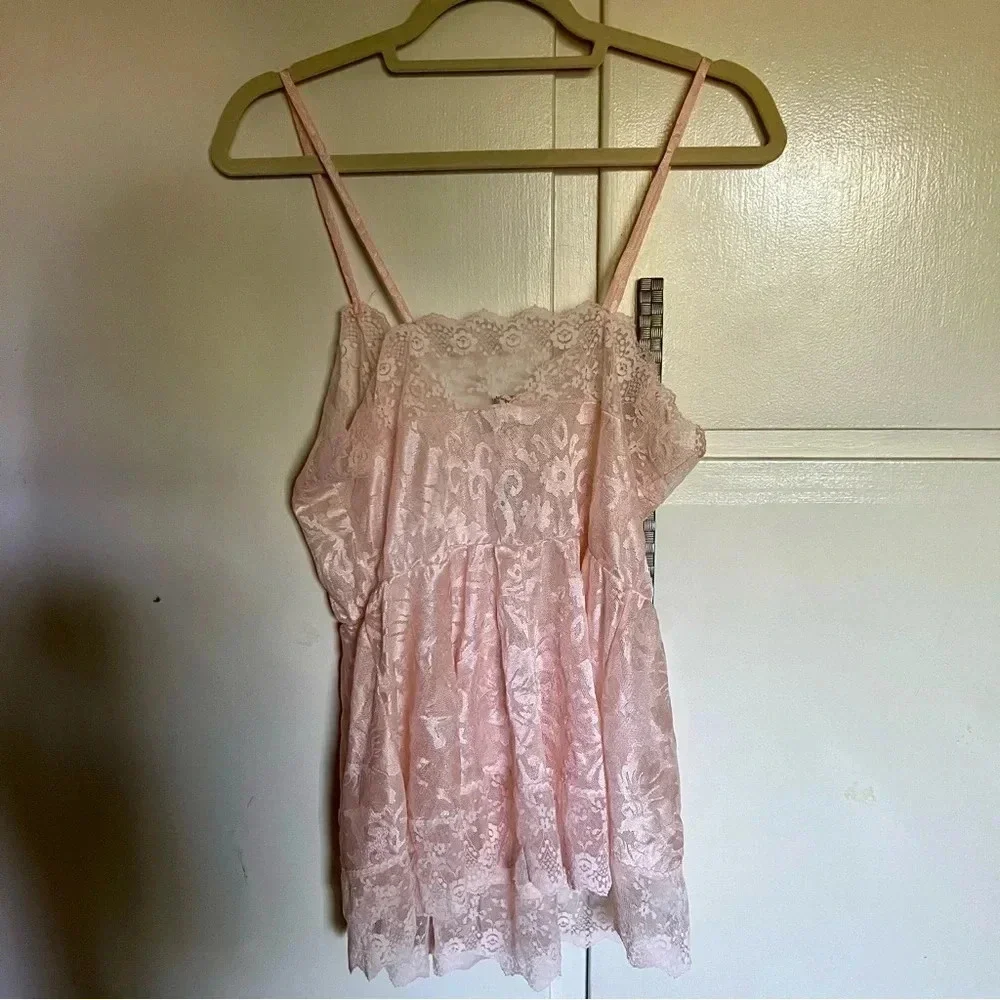 Vintage Pandora Lingerie By Chic Peach Lace‎ Babydoll Chemise Camisole Size M